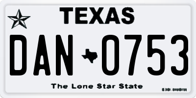 TX license plate DAN0753