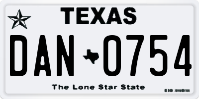 TX license plate DAN0754