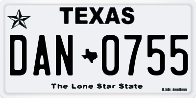 TX license plate DAN0755