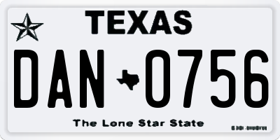 TX license plate DAN0756
