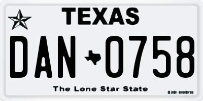 TX license plate DAN0758