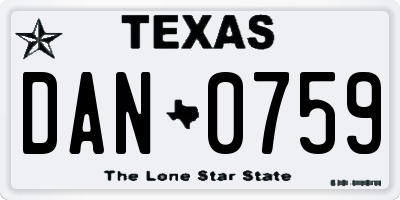 TX license plate DAN0759