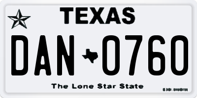 TX license plate DAN0760