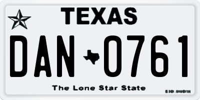 TX license plate DAN0761