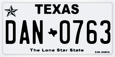 TX license plate DAN0763