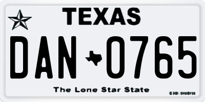 TX license plate DAN0765