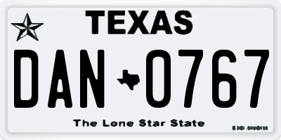 TX license plate DAN0767