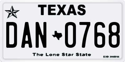 TX license plate DAN0768