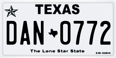 TX license plate DAN0772