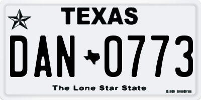 TX license plate DAN0773
