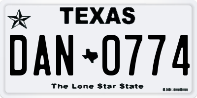 TX license plate DAN0774