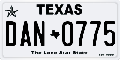 TX license plate DAN0775