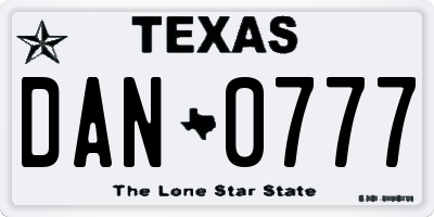 TX license plate DAN0777