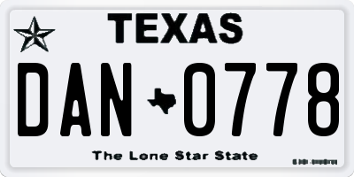 TX license plate DAN0778
