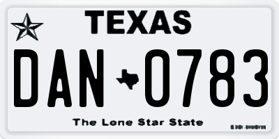 TX license plate DAN0783