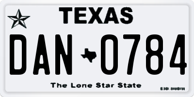 TX license plate DAN0784