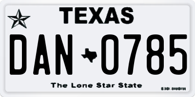 TX license plate DAN0785