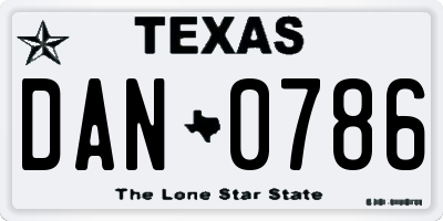 TX license plate DAN0786