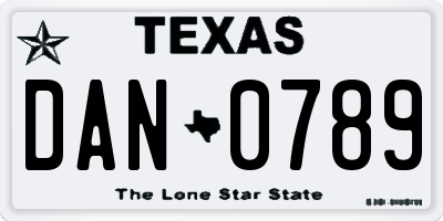 TX license plate DAN0789