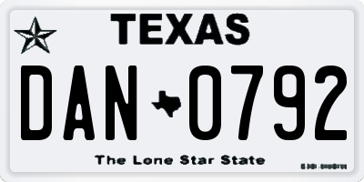 TX license plate DAN0792