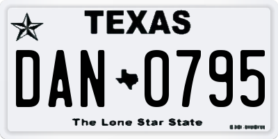 TX license plate DAN0795