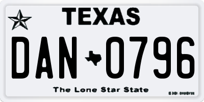 TX license plate DAN0796