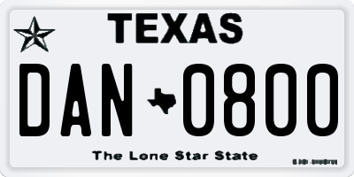 TX license plate DAN0800