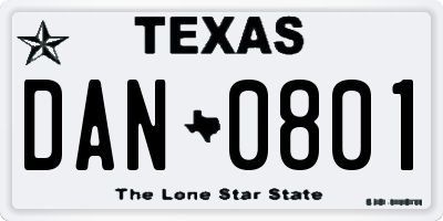 TX license plate DAN0801