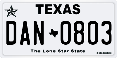 TX license plate DAN0803