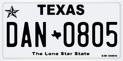 TX license plate DAN0805