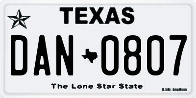 TX license plate DAN0807