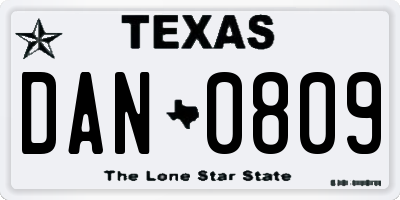 TX license plate DAN0809