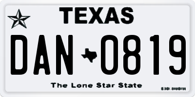 TX license plate DAN0819