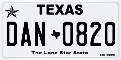 TX license plate DAN0820
