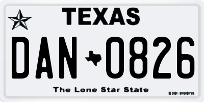 TX license plate DAN0826