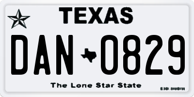 TX license plate DAN0829