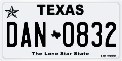 TX license plate DAN0832