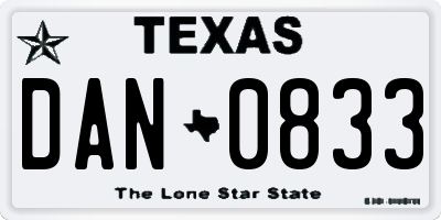 TX license plate DAN0833