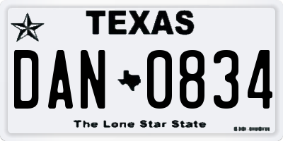 TX license plate DAN0834