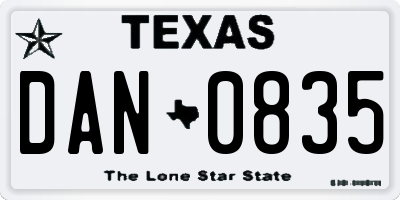 TX license plate DAN0835