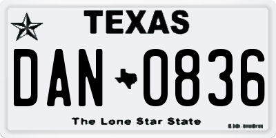 TX license plate DAN0836