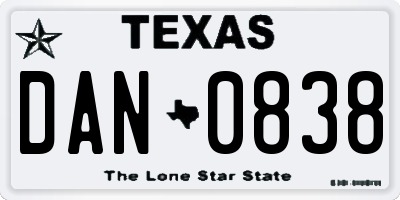 TX license plate DAN0838