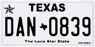 TX license plate DAN0839