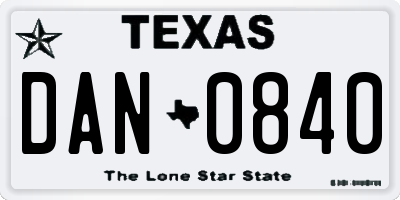 TX license plate DAN0840