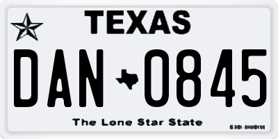 TX license plate DAN0845