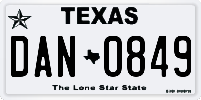 TX license plate DAN0849