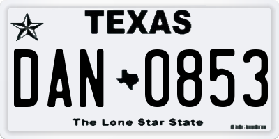 TX license plate DAN0853