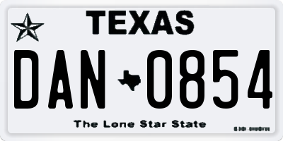 TX license plate DAN0854