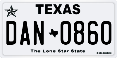 TX license plate DAN0860