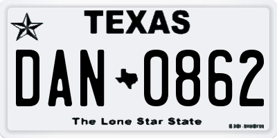 TX license plate DAN0862